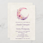 Rosa Halbmond mit Hübschen Blume Hochzeit Einladung (Vorne/Hinten)