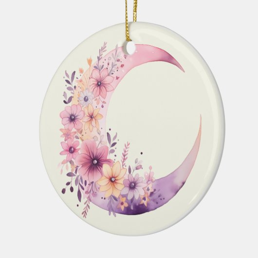 Rosa Halbmond mit Hübschen Blume Keramik Ornament (Links)