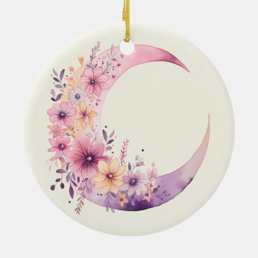 Rosa Halbmond mit Hübschen Blume Keramik Ornament (Hinten)