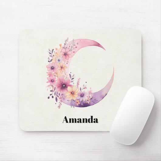 Rosa Halbmond mit Hübschen Blume Mousepad (Mit Mouse)