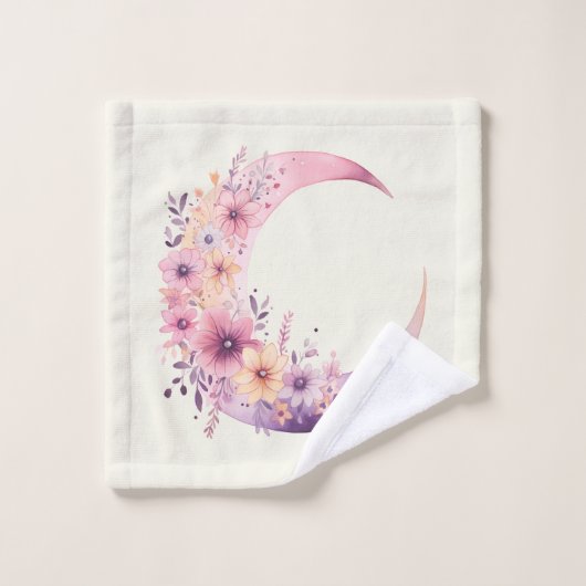 Rosa Halbmond mit Hübschen Blume Muster Badhandtuch Set (Waschlappen)