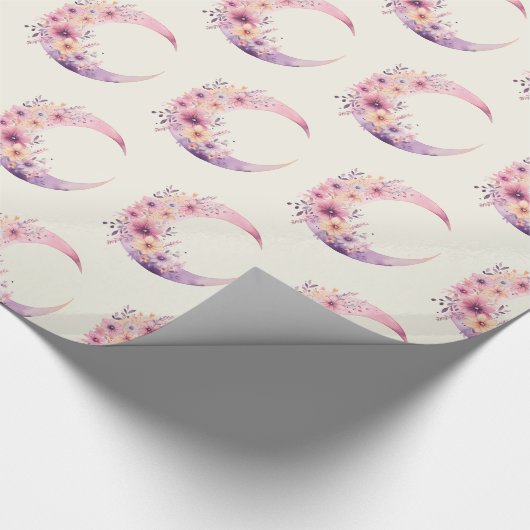 Rosa Halbmond mit Hübschen Blume Muster Geschenkpapier (Ecke)