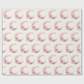 Rosa Halbmond mit Hübschen Blume Muster Geschenkpapier (Flach)