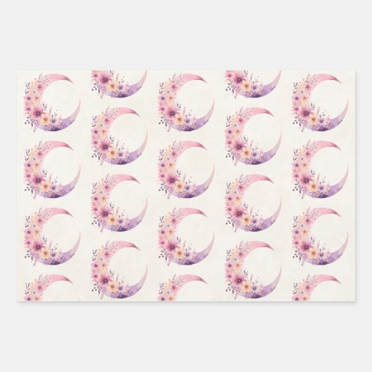 Rosa Halbmond mit Hübschen Blume Muster Geschenkpapier Set (Vorderseite 3)