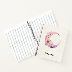 Rosa Halbmond mit Hübschen Blume Notizblock