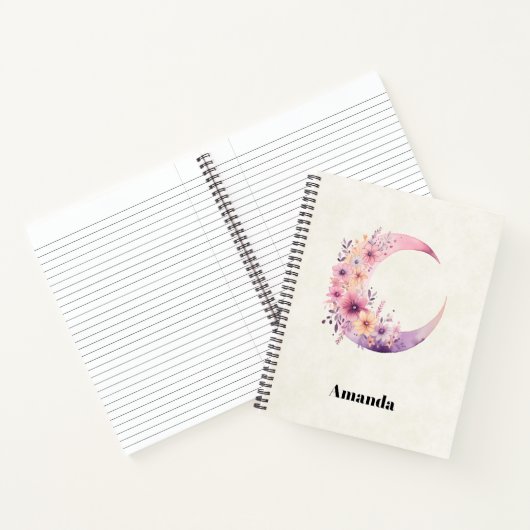 Rosa Halbmond mit Hübschen Blume Notizblock (Innenseite)