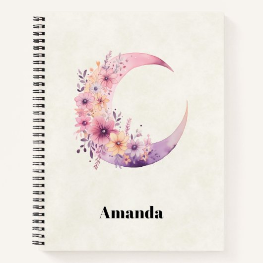 Rosa Halbmond mit Hübschen Blume Notizblock (Vorderseite)