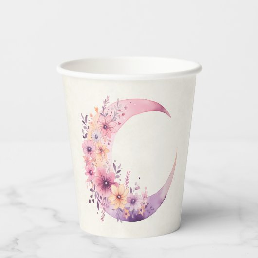 Rosa Halbmond mit Hübschen Blume Pappbecher (Rückseite)