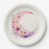 Rosa Halbmond mit Hübschen Blume Pappteller (Vorderseite)