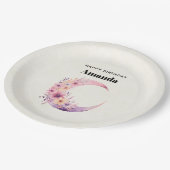 Rosa Halbmond mit Hübschen Blume Pappteller (Schrägansicht)