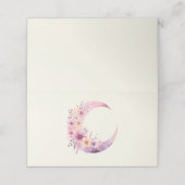 Rosa Halbmond mit Hübschen Blume Platzkarte (Außenseite Aufgefaltet)