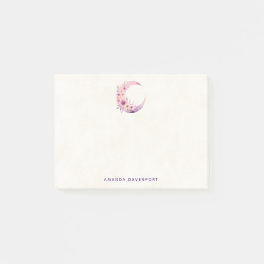 Rosa Halbmond mit Hübschen Blume Post-it Klebezettel (Vorderseite)