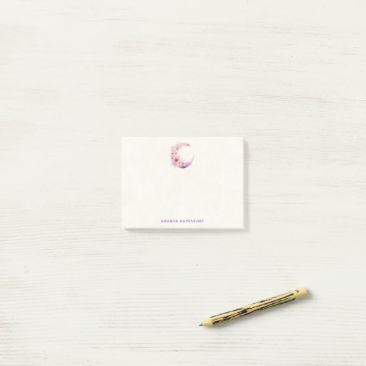 Rosa Halbmond mit Hübschen Blume Post-it Klebezettel (Auf Schreibtisch)