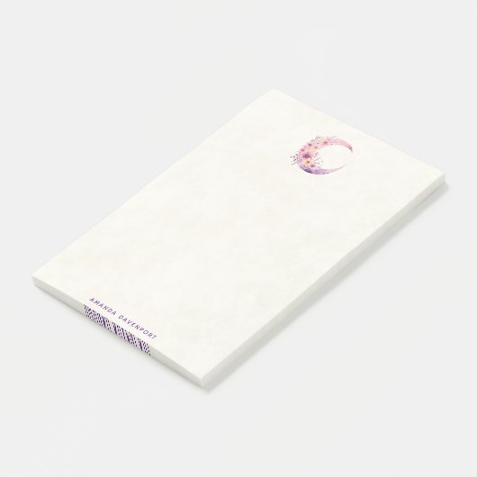 Rosa Halbmond mit Hübschen Blume Post-it Klebezettel (angewinkelt)