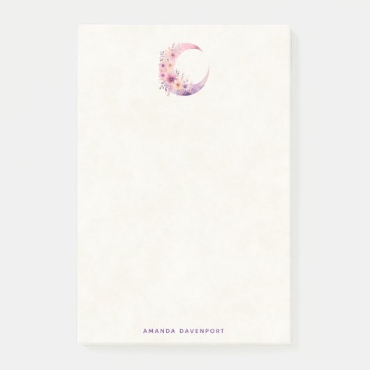 Rosa Halbmond mit Hübschen Blume Post-it Klebezettel (Vorderseite)