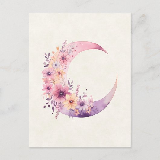 Rosa Halbmond mit Hübschen Blume Postkarte (Vorderseite)