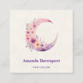 Rosa Halbmond mit Hübschen Blume Quadratische Visitenkarte (Vorderseite)