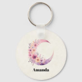 Rosa Halbmond mit Hübschen Blume Schlüsselanhänger (Vorderseite)