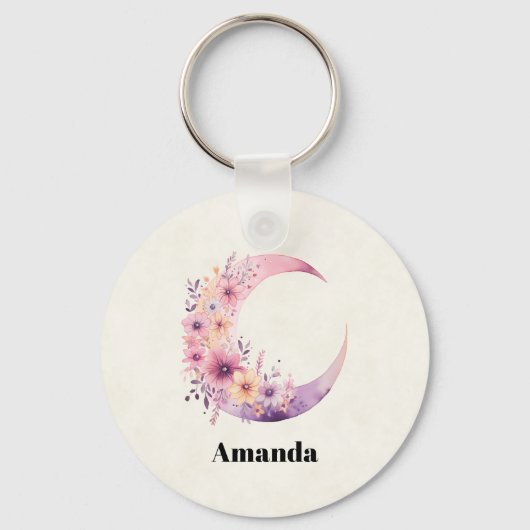 Rosa Halbmond mit Hübschen Blume Schlüsselanhänger (Vorderseite)