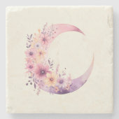 Rosa Halbmond mit Hübschen Blume Steinuntersetzer (Vorderseite)
