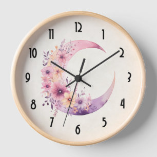 Rosa Halbmond mit Hübschen Blume Uhr