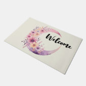 Rosa Halbmond mit Hübschen Blume Willkommen Fußmatte (Schrägansicht)