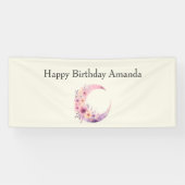 Rosa Halbmond mit Hübschen Blume zum Geburtstag Banner (Horizontal)