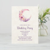 Rosa Halbmond mit Hübschen Blume zum Geburtstag Einladung (Stehend Vorderseite)