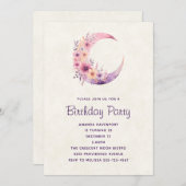 Rosa Halbmond mit Hübschen Blume zum Geburtstag Einladung (Vorne/Hinten)