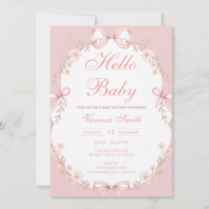 Rosa Hallo Baby Mädchen Baby Shower Einladung