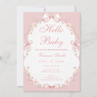 Rosa Hallo Baby Mädchen Baby Shower Einladung