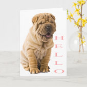 Rosa Hallo Shar Pei Welpe Dog Blank Karte (Gelbe Blume)