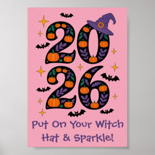 Rosa Halloween 2026 Kürbisse Hexenhut Gruselig Poster