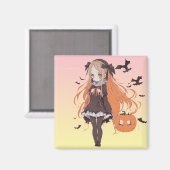 Rosa Halloween-Anime-Mädchen und -Fledermäuse Magnet (Vorderseite/Rückseite)