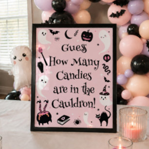 Rosa Halloween-Baby-Party - Errate wie viele Süßig Poster