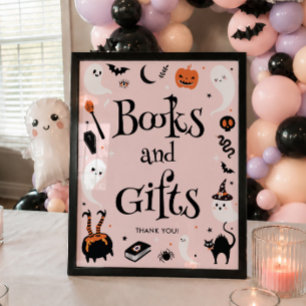 Rosa Halloween-Baby-Party Mädchen Bücher und Gesch Poster