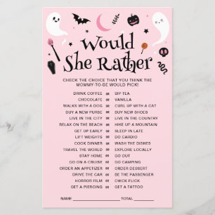Rosa Halloween-Baby-Party "Would She Rather"-Spiel