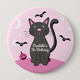 Rosa Halloween Black Cat Birthday Girl Button