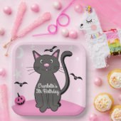 Rosa Halloween Black Cat Birthday Girl Pappteller (Party)
