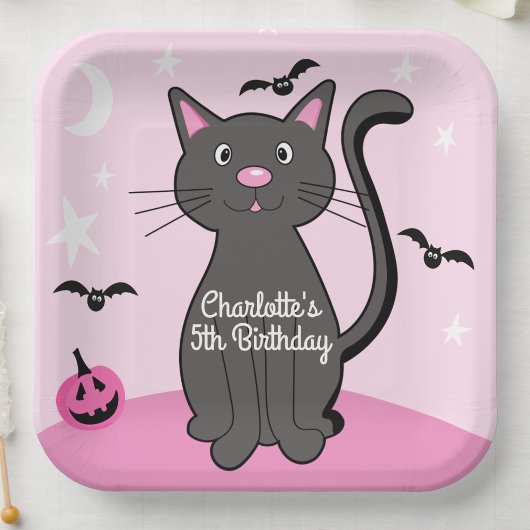Rosa Halloween Black Cat Birthday Girl Pappteller