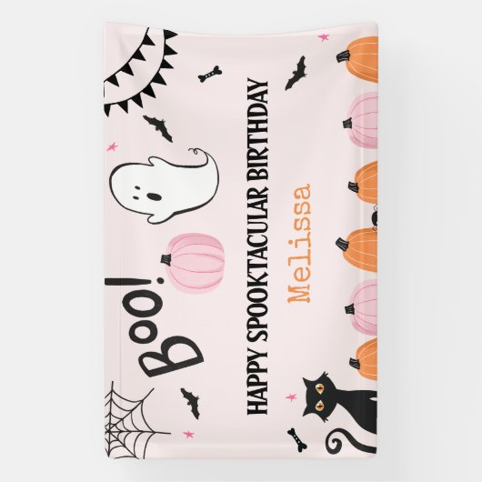 Rosa Halloween Boo Ghost Girls Happy Birthday Banner (Vertikal)