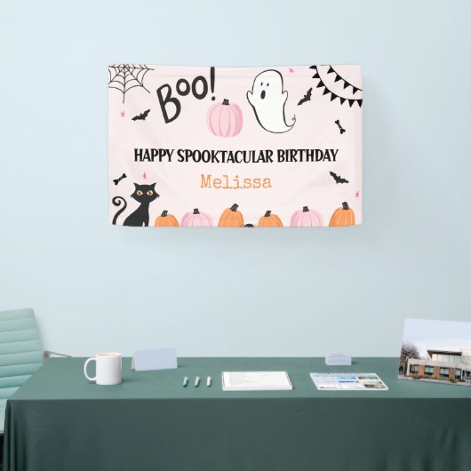 Rosa Halloween Boo Ghost Girls Happy Birthday Banner (Messe)