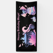 Rosa halloween cauldron niedliche Fledermaus Gebur Banner (Vertikal)
