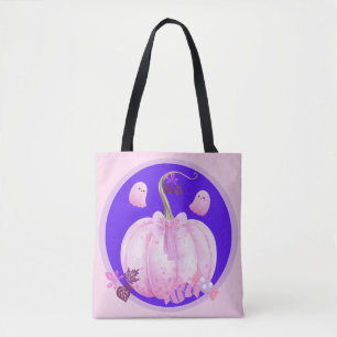 Rosa Halloween-Coquette-Kürbis mit Geistern Tasche