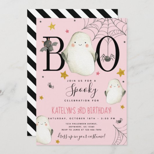 Rosa Halloween-Einladung Einladung (Vorne/Hinten)