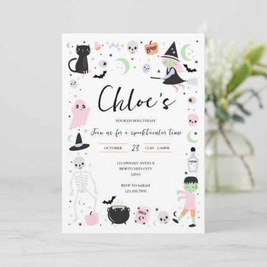Rosa Halloween-Einladung Einladung (Stehend Vorderseite)