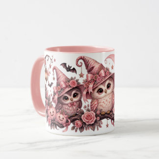 Rosa Halloween-Eulen-Hexenhüte & Kürbisse Tasse