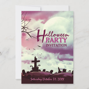 Rosa Halloween Full Moon Friedhof Einladung