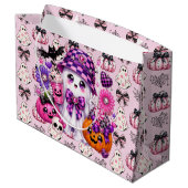 Rosa Halloween-Geist Große Geschenktüte (Rückseite Schrägansicht)