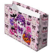 Rosa Halloween-Geist Große Geschenktüte (Vorderseite Schrägansicht)